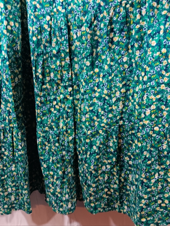 Old Navy Womens Medium Dress Green Floral Puff Sleeve Button Front Midi Tiered - Picture 8 of 14